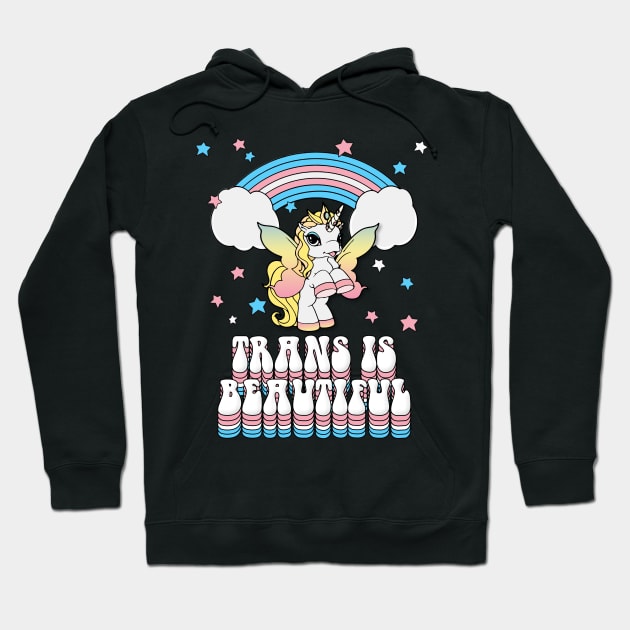 'Trans is beautiful' Unicorn Rainbow Hoodie by DankFutura